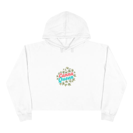 Canna Queen Crop Hoodie — Women's Cannabis Graphic Crop Top Hoodie