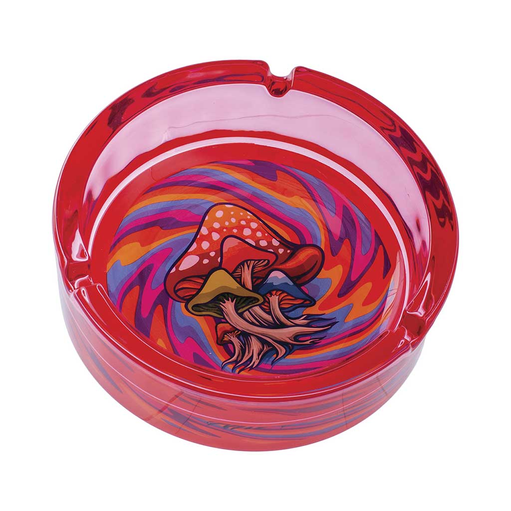 RED TRIPPY MUSHROOM GLASS ASHTRAY
