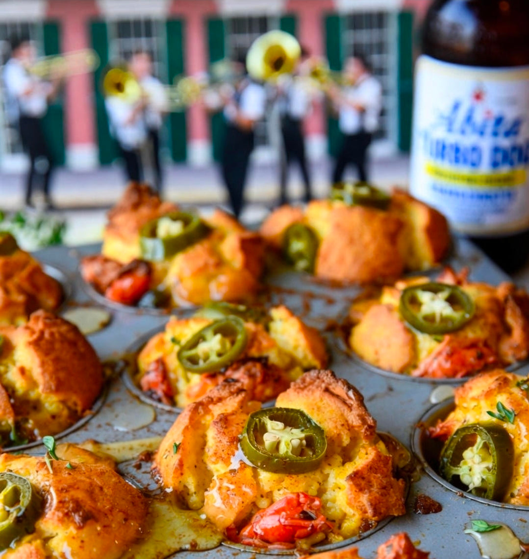 Louisiana Crawfish Boil Cornbread Muffins with THC-Cajun Honey Butter (35 mg each)