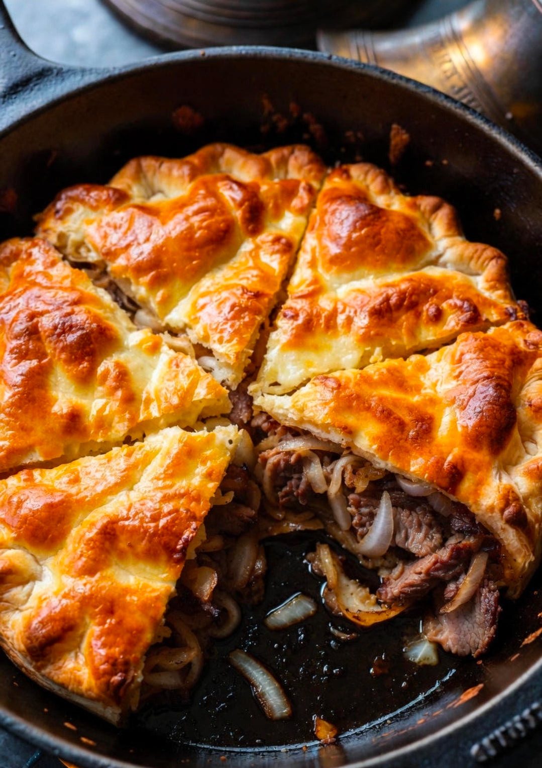 Philly Cheesesteak Pot Pie with THC-Infused Cheez Whiz Crust (55 mg per slice)