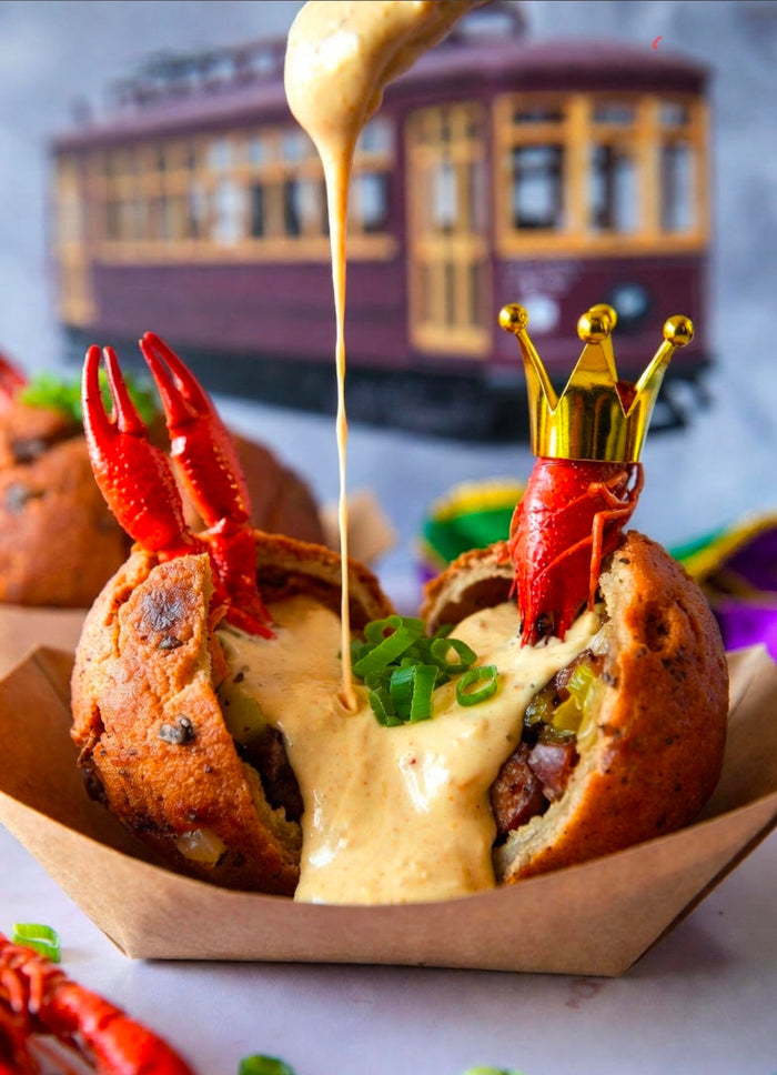 New Orleans Crawfish Boil Bread Pudding Bombs with THC-Infused Rémuolade Butter (120 mg each)