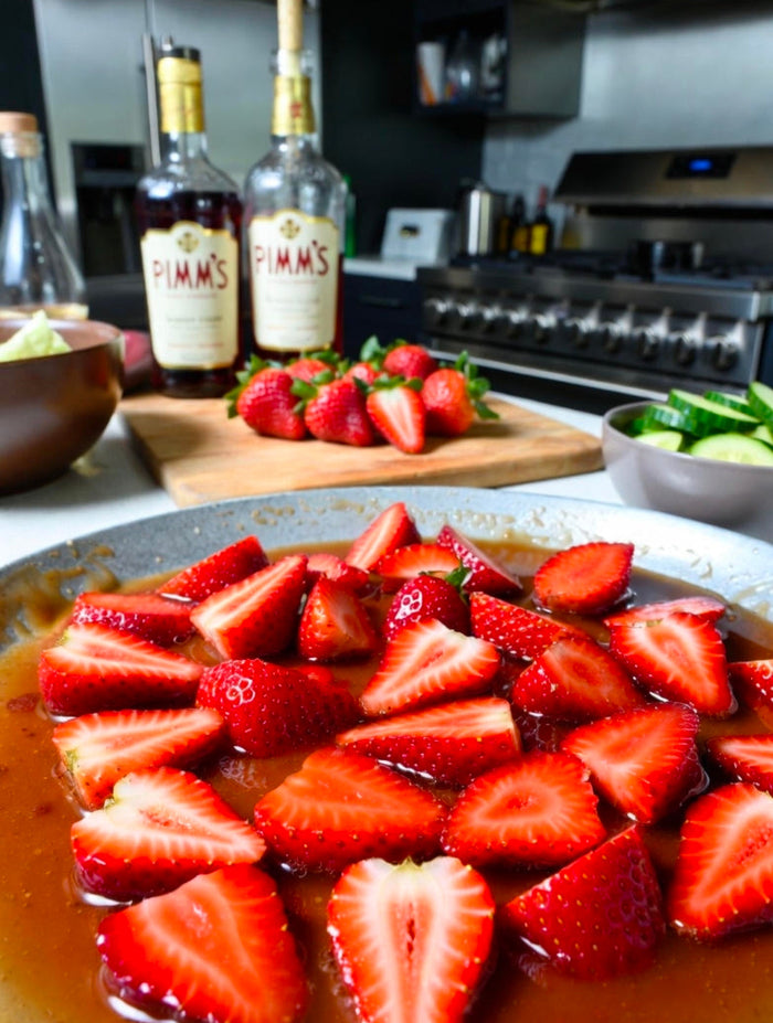Spiked Pimm’s Cup Strawberry Slices