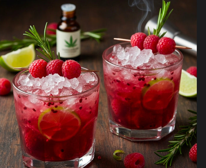 CANNABIS-INFUSED RASPBERRY ROSEMARY CAIPIRINHA MOCKTAIL