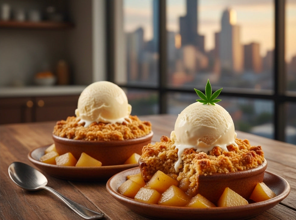 CARAMELIZED PEAR AND VANILLA BEAN CANNA-CRUMBLE FOR TWO