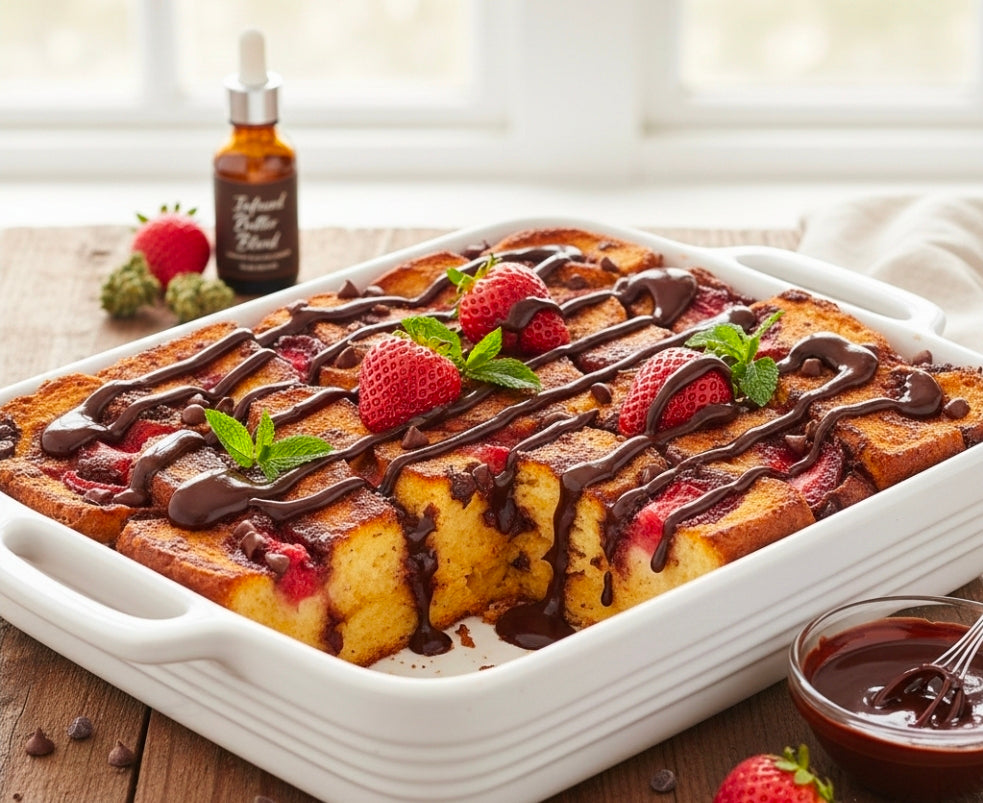 Chocolate-Covered Strawberry Canna-French Toast Bake