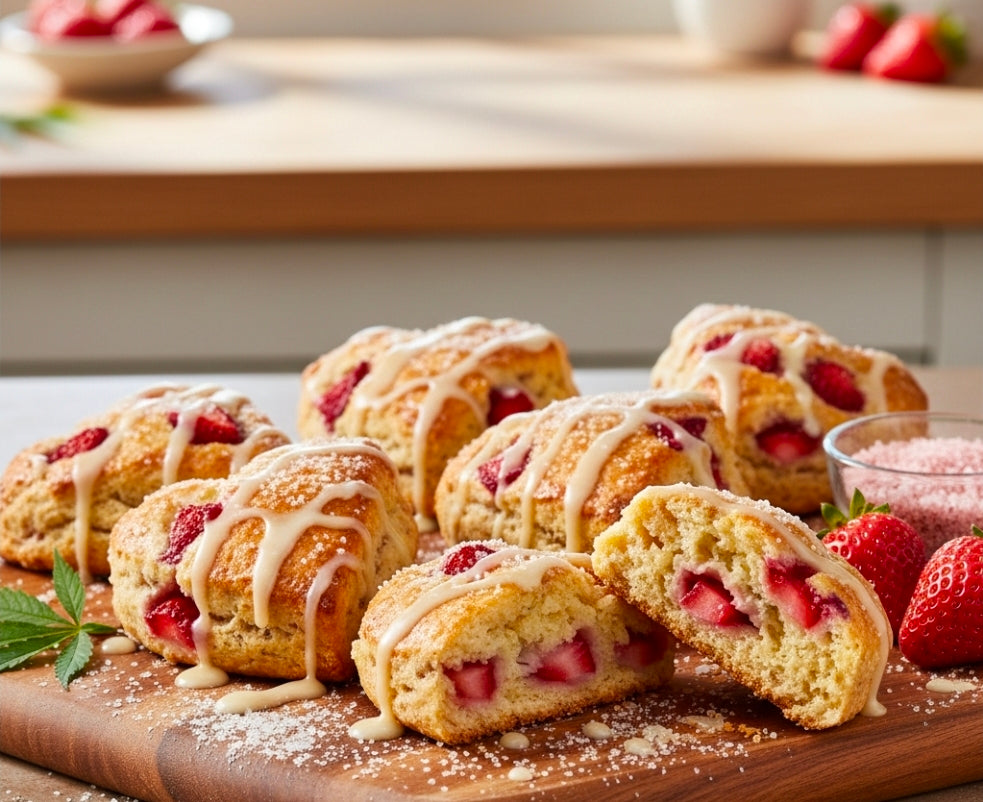 Canna-Infused Strawberry Scones with Vanilla Glaze