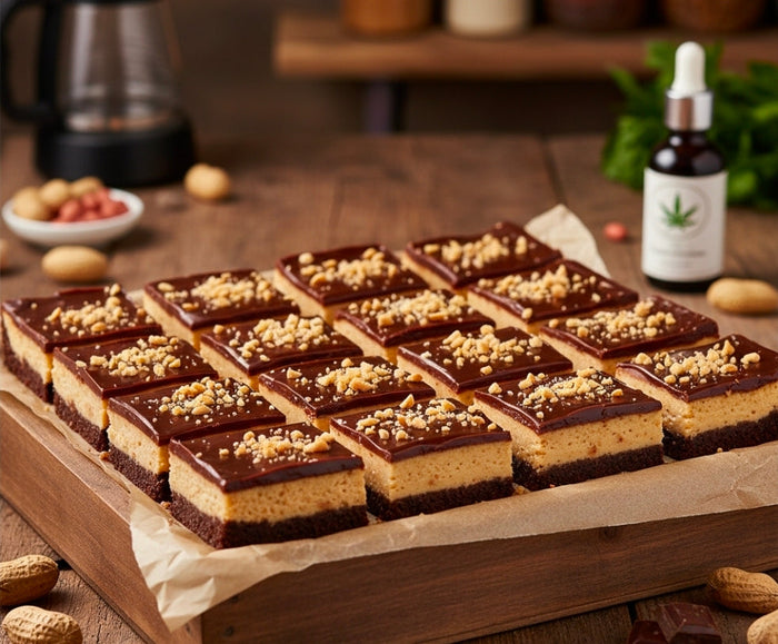 CHOCOLATE PEANUT BUTTER CANNA-CHEESECAKE BARS