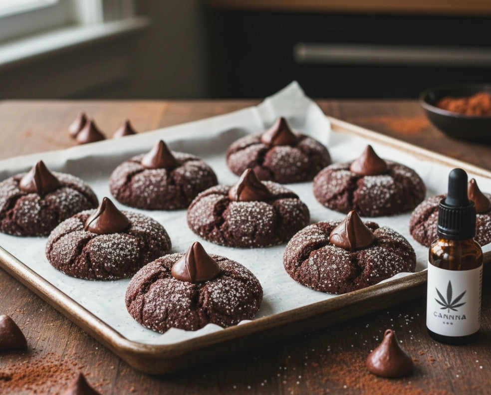DOUBLE CHOCOLATE CANNA-BLOSSOM COOKIES WITH CANDY KISSES