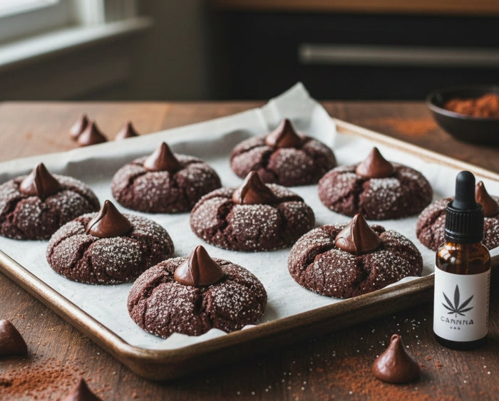 DOUBLE CHOCOLATE CANNA-BLOSSOM COOKIES WITH CANDY KISSES