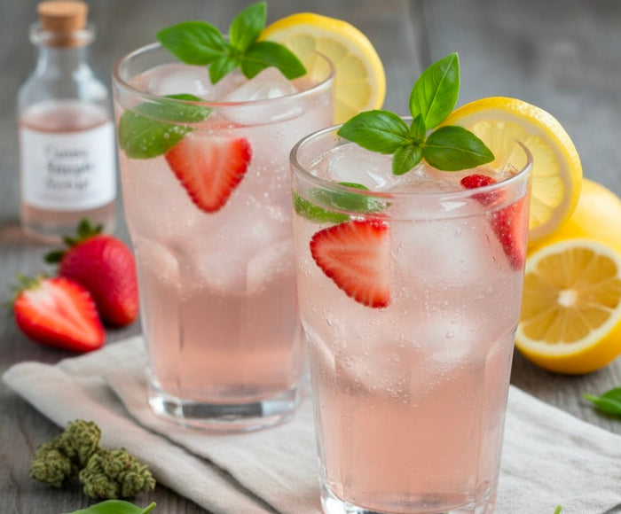 Strawberry Basil Canna-Lemonade Spritzers