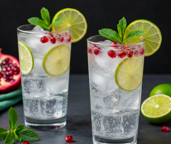 Sparkling Pomegranate Canna-Mocktails with Lime