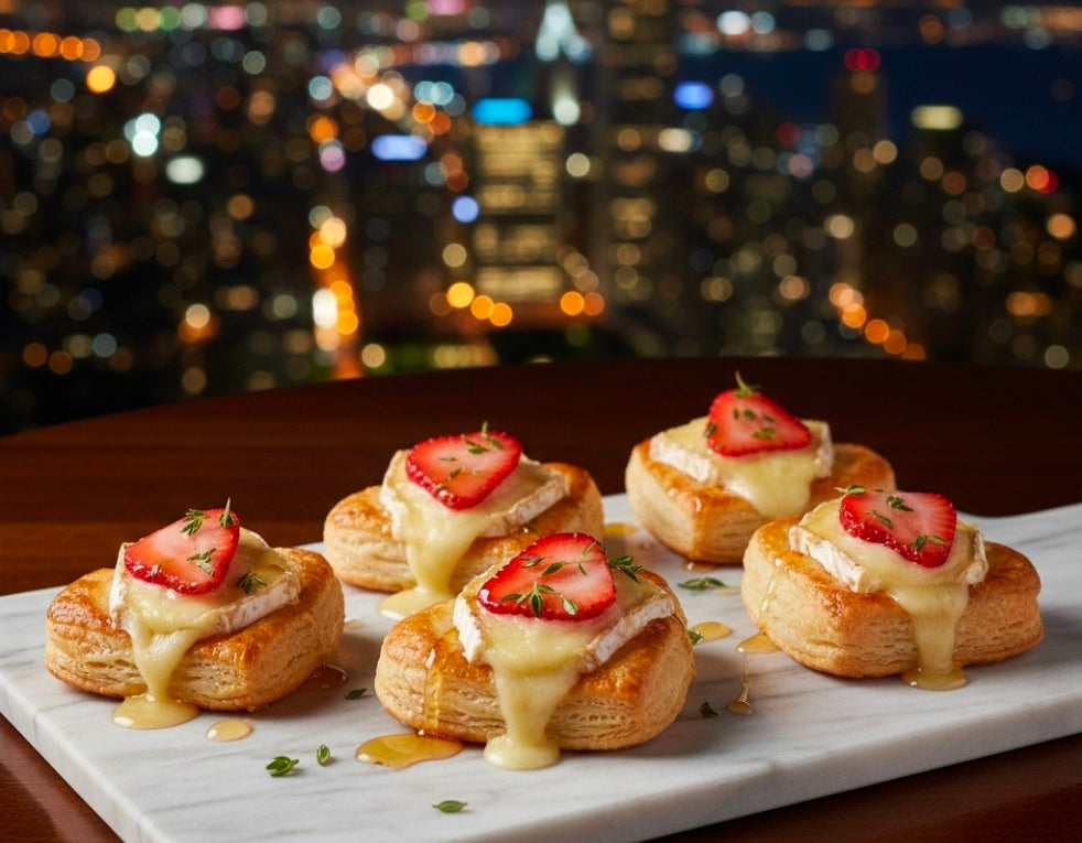 Canna-Brie and Strawberry Heart Puff Pastry Bites