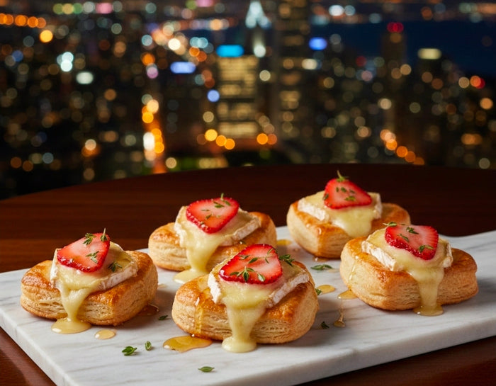Canna-Brie and Strawberry Heart Puff Pastry Bites