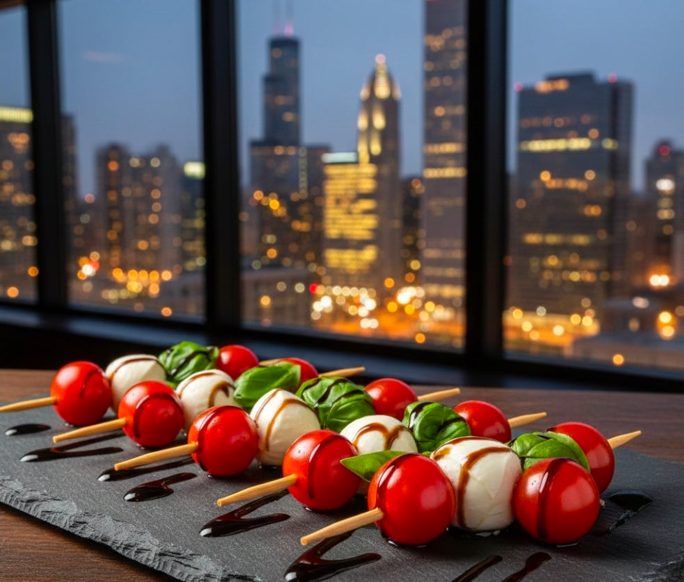 Canna-Infused Garlic Caprese Skewers with Balsamic Drizzle