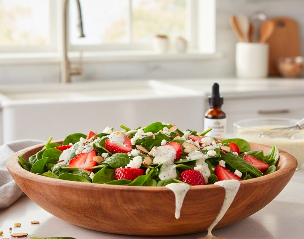 Strawberry Spinach Canna-Salad with Poppyseed Dressing