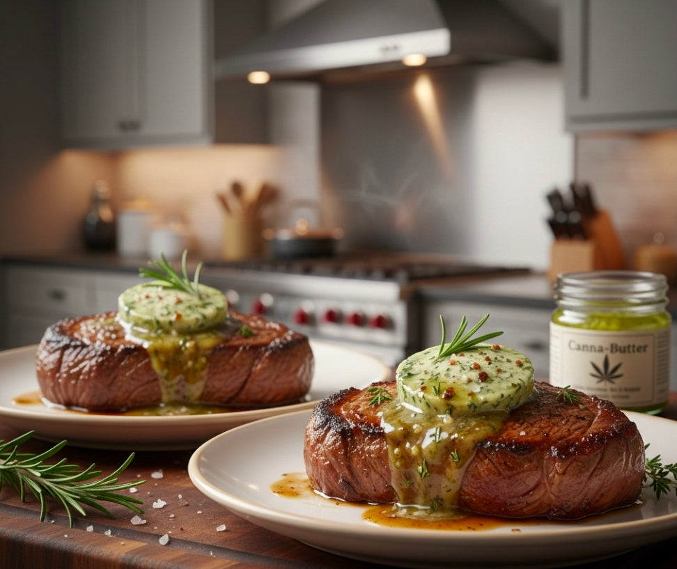Canna-Steak Dinner for Two with Garlic Herb Canna-Butter