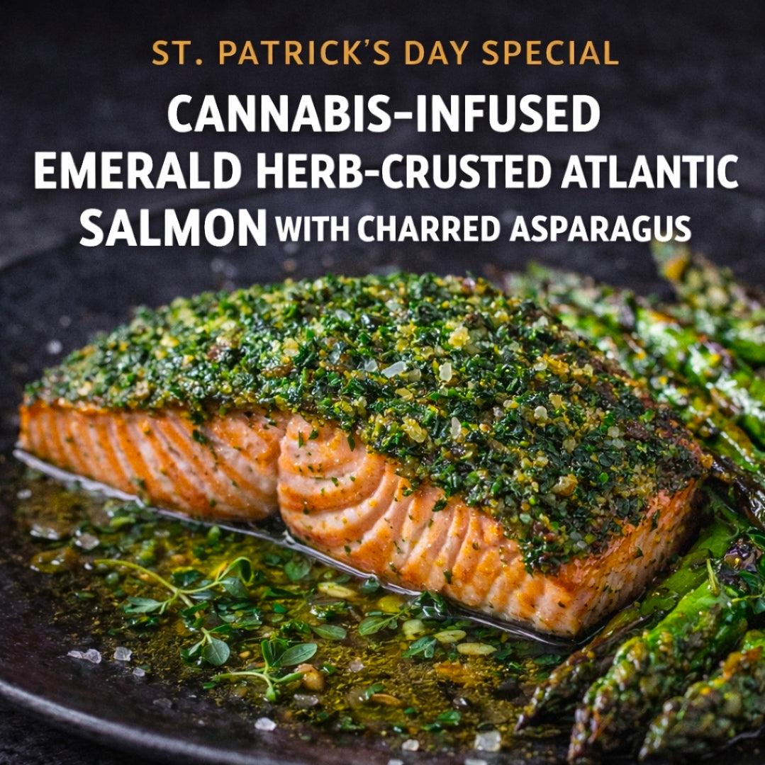 Cannabis-Infused “Emerald Herb-Crusted Atlantic Salmon with Charred Asparagus”