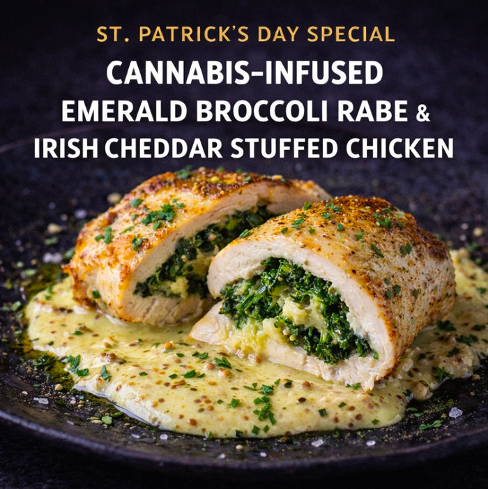 Cannabis-Infused “Emerald Broccoli Rabe & Irish Cheddar Stuffed Chicken”