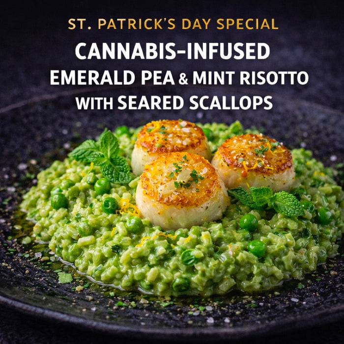 Cannabis-Infused “Emerald Pea & Mint Risotto with Seared Scallops”