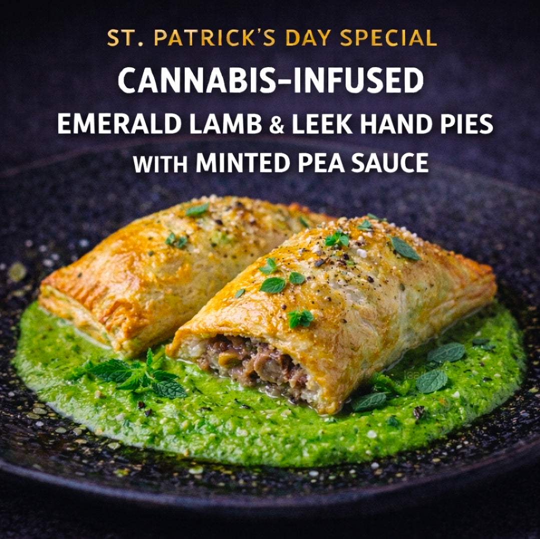 Cannabis-Infused “Emerald Lamb & Leek Hand Pies with Minted Pea Sauce”