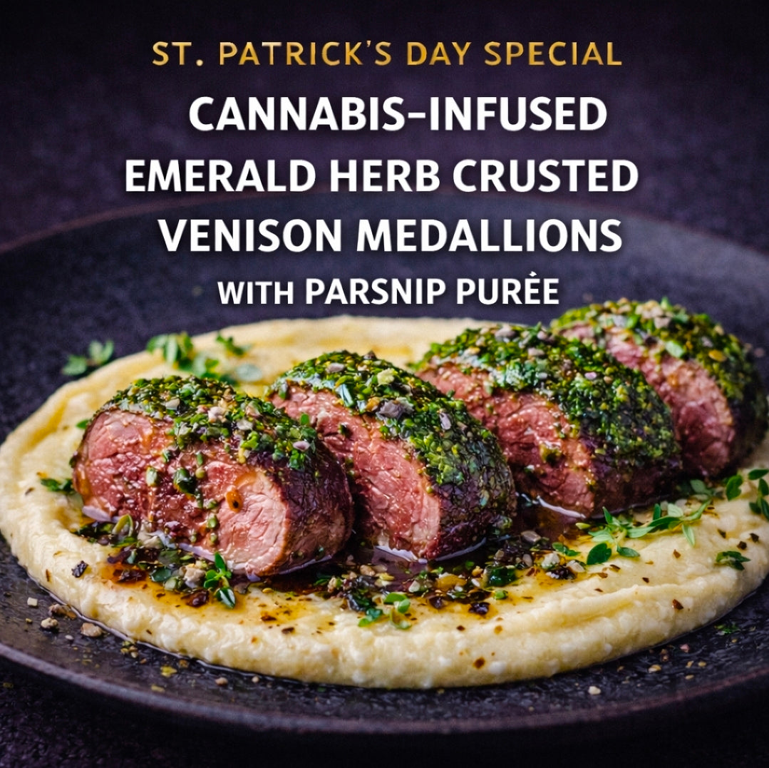 Cannabis-Infused “Emerald Herb Crusted Venison Medallions with Parsnip Purée”