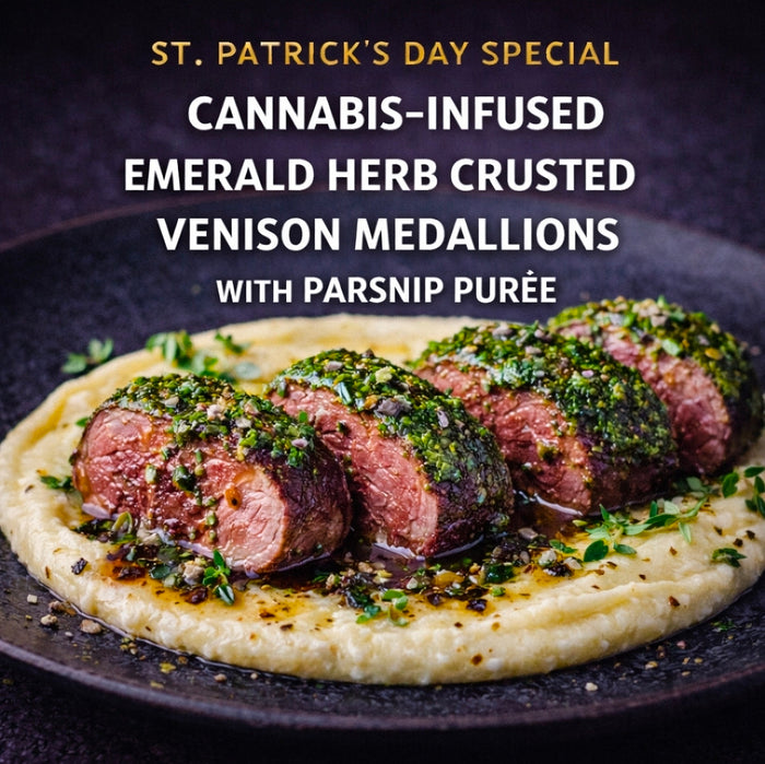Cannabis-Infused “Emerald Herb Crusted Venison Medallions with Parsnip Purée”