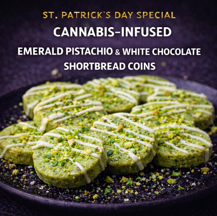 Cannabis-Infused “Emerald Pistachio & White Chocolate Shortbread Coins”