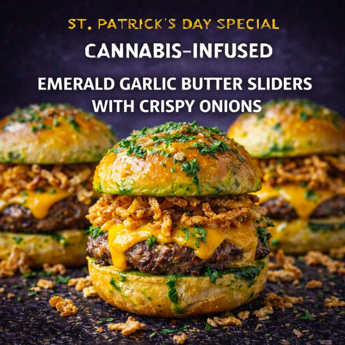 Cannabis-Infused Emerald Garlic Butter Sliders with Crispy Onions
