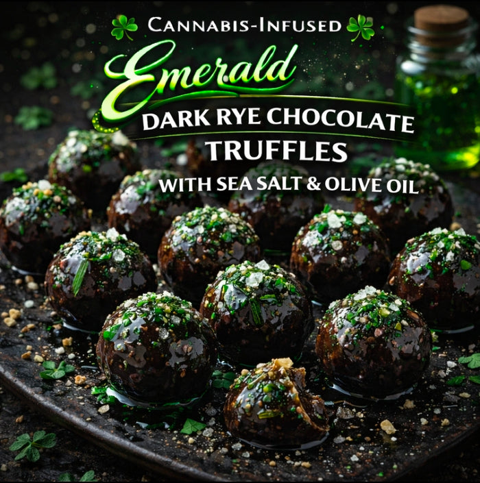 Cannabis-Infused Emerald Dark Rye Chocolate Truffles with Sea Salt & Olive Oil