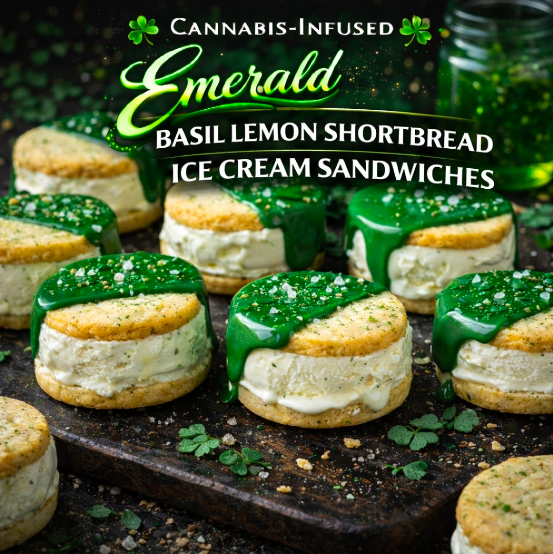 Cannabis-Infused Emerald Basil Lemon Shortbread Ice Cream Sandwiches
