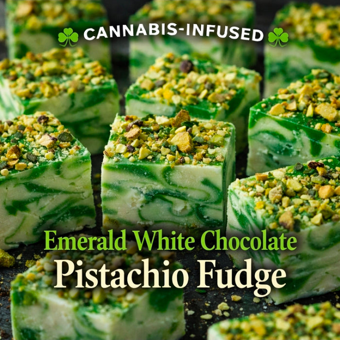 Cannabis-Infused “Emerald White Chocolate Pistachio Fudge