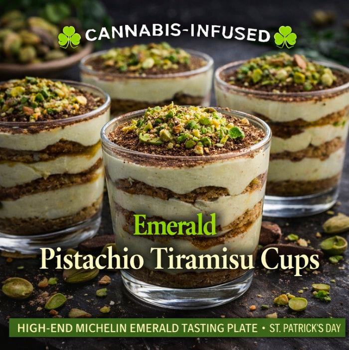 Cannabis-Infused “Emerald Pistachio Tiramisu Cups”