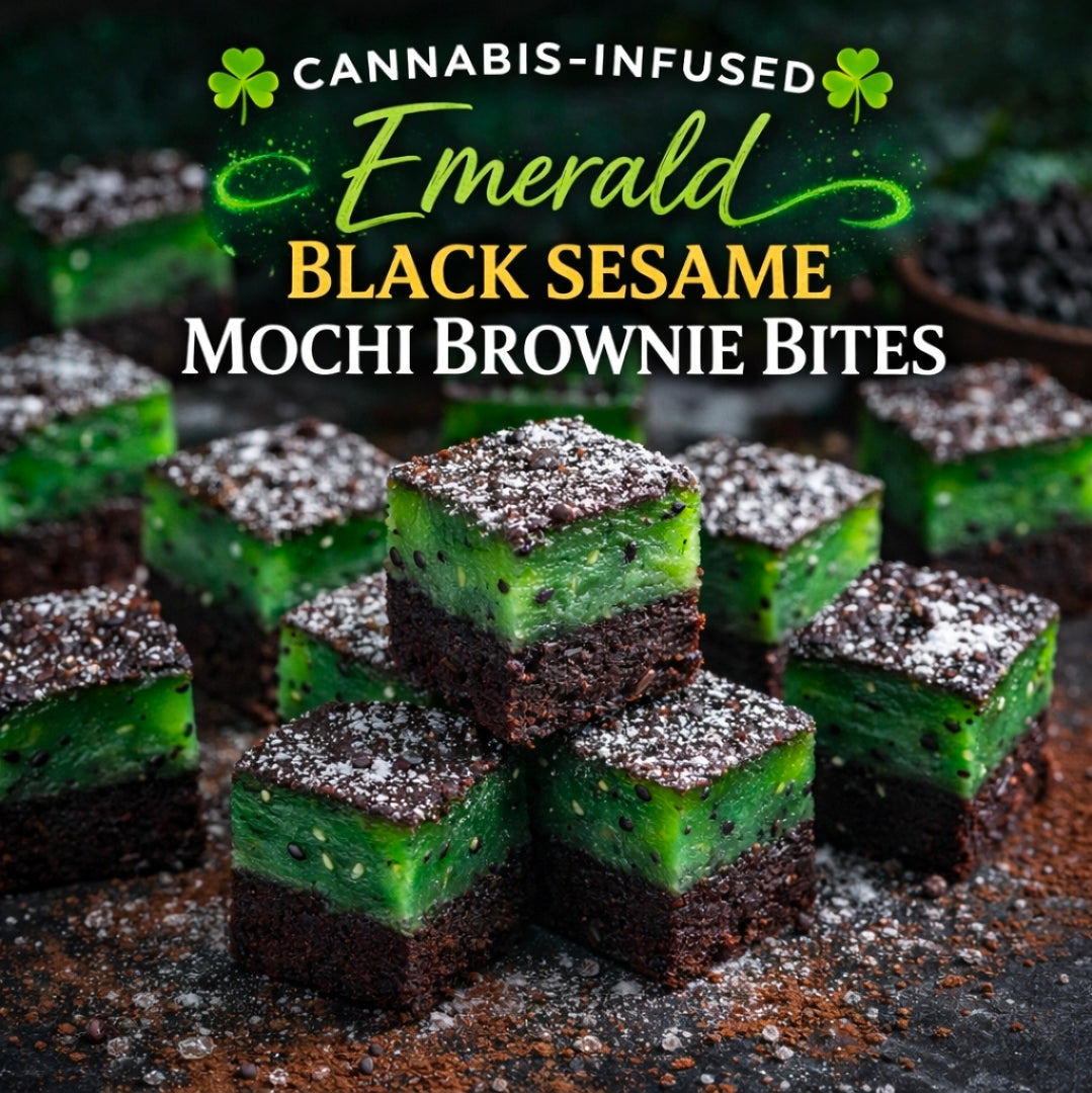 Cannabis-Infused “Emerald Black Sesame Mochi Brownie Bites”