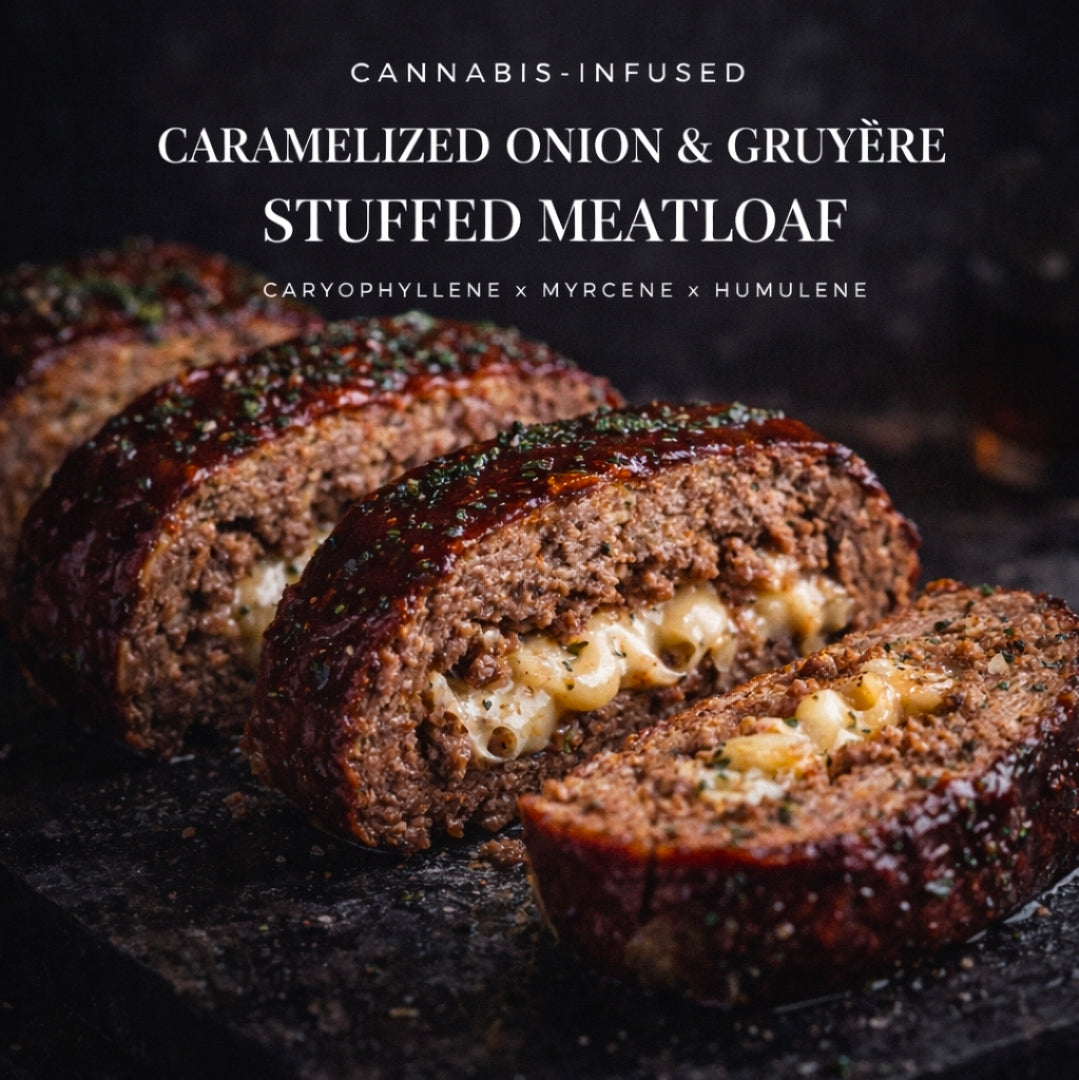 Cannabis-Infused Caramelized Onion & Gruyère Stuffed Meatloaf