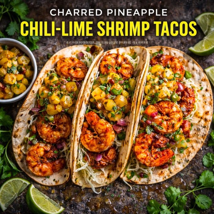 Cannabis-Infused Charred Pineapple Chili-Lime Shrimp Tacos
