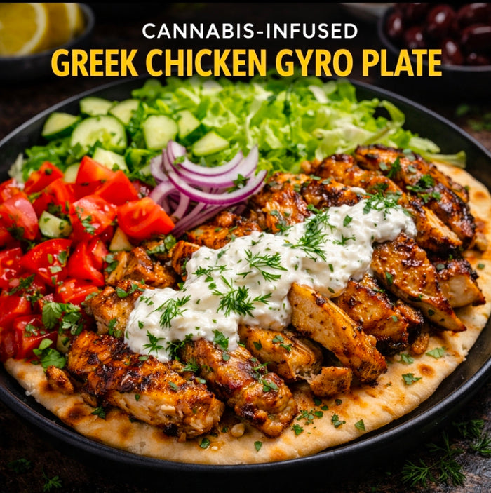 Cannabis-Infused Greek Chicken Gyro Plate