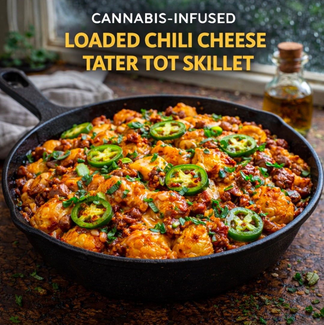 Cannabis-Infused Loaded Chili Cheese Tater Tot Skillet