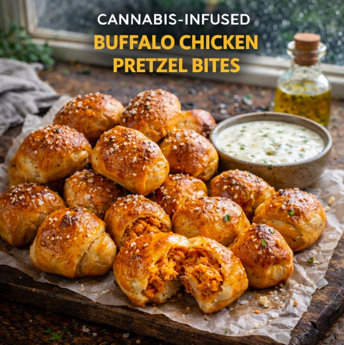Cannabis-Infused Buffalo Chicken Pretzel Bites