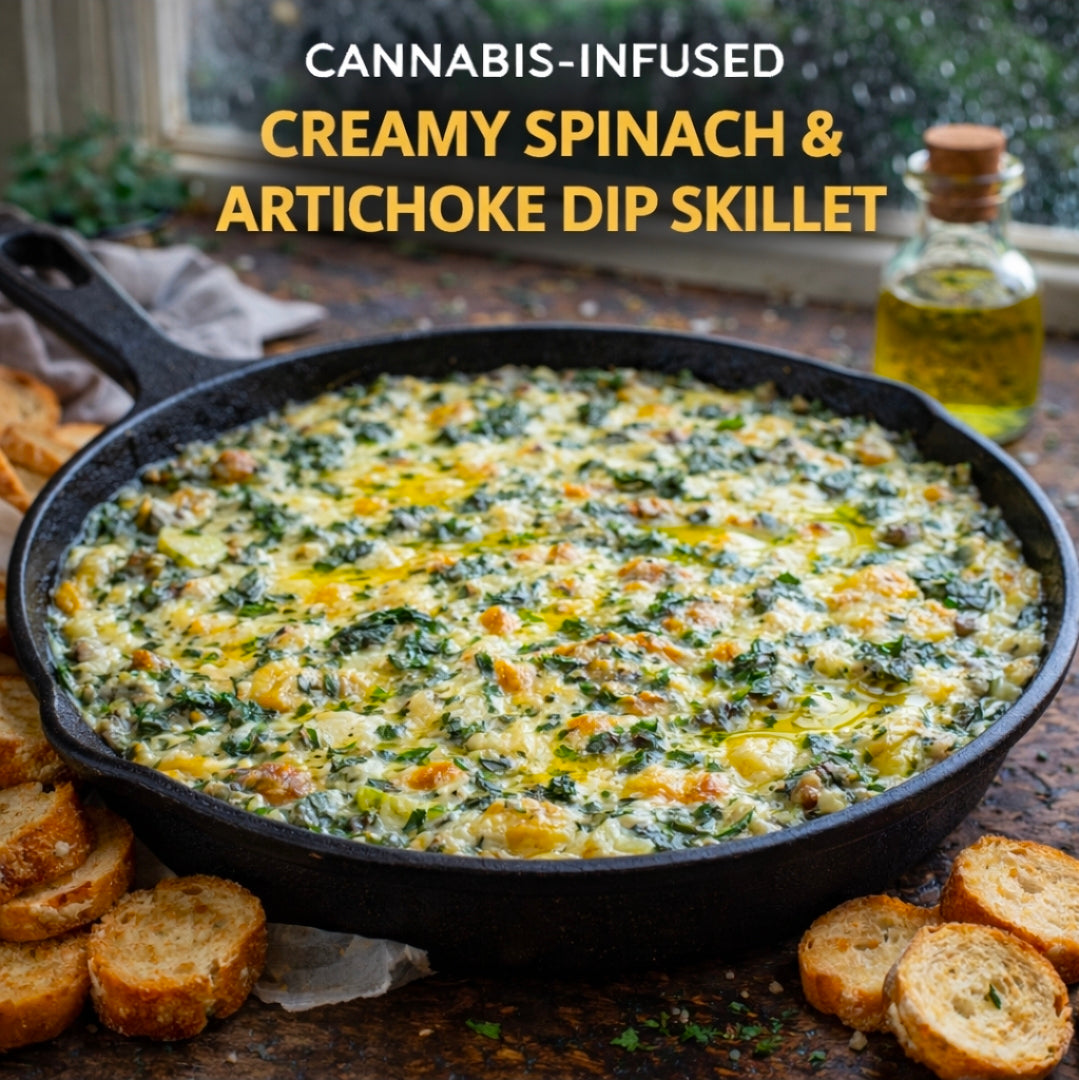 Cannabis-Infused Creamy Spinach & Artichoke Dip Skillet