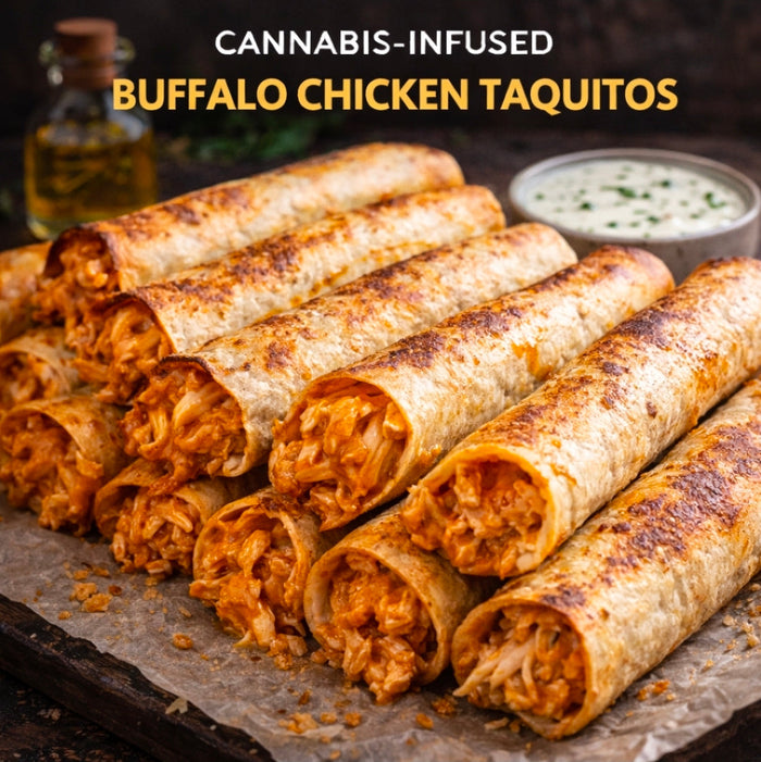 CANNABIS-INFUSED BUFFALO CHICKEN TAQUITOS