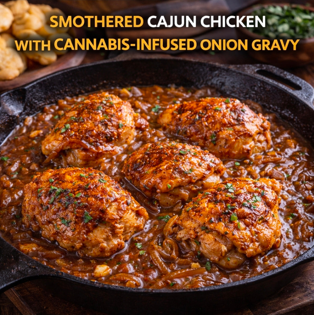 Smothered Cajun Chicken with Cannabis-Infused Onion Gravy