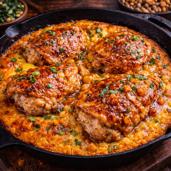 Cast-Iron Honey Butter Cornbread Chicken Skillet