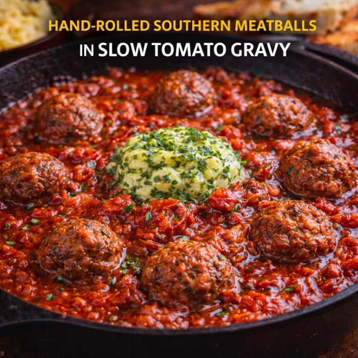 Hand-Rolled Southern Meatballs in Slow Tomato Gravy