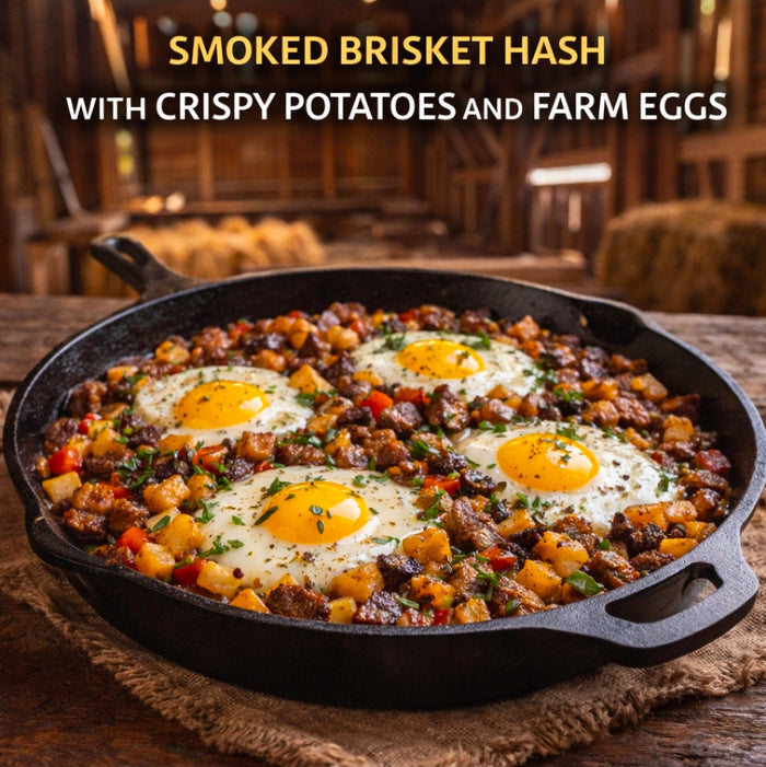 Smoked Brisket Hash with Crispy Potatoes and Farm Eggs