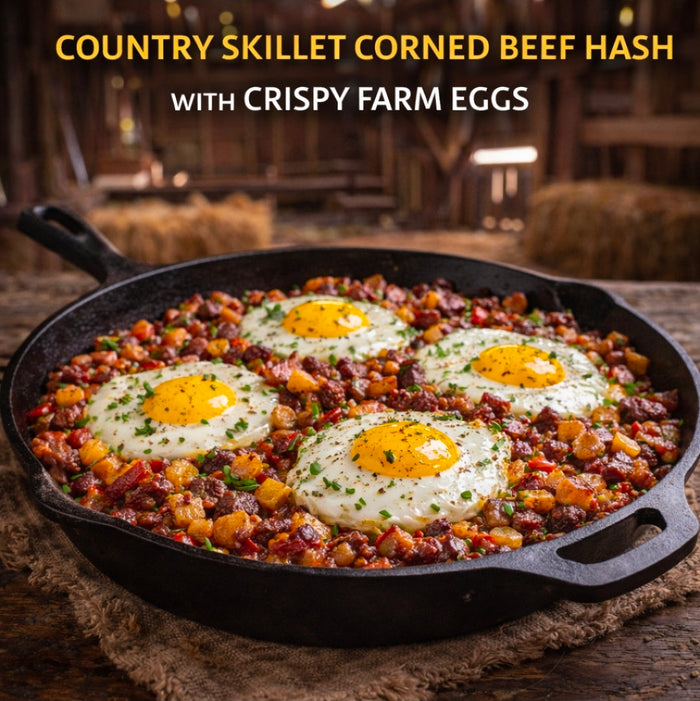 Country Skillet Corned Beef Hash with Crispy Farm Eggs
