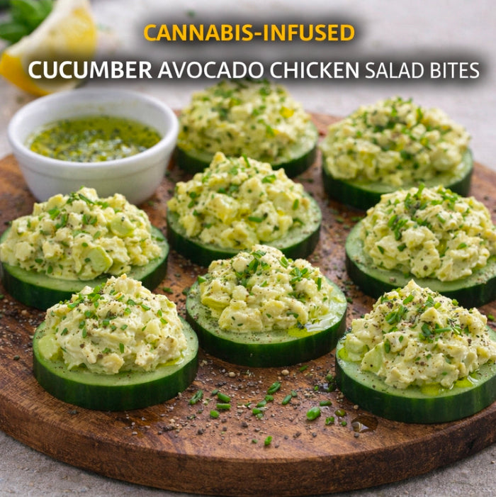 CANNABIS-INFUSED CUCUMBER AVOCADO CHICKEN SALAD BITES