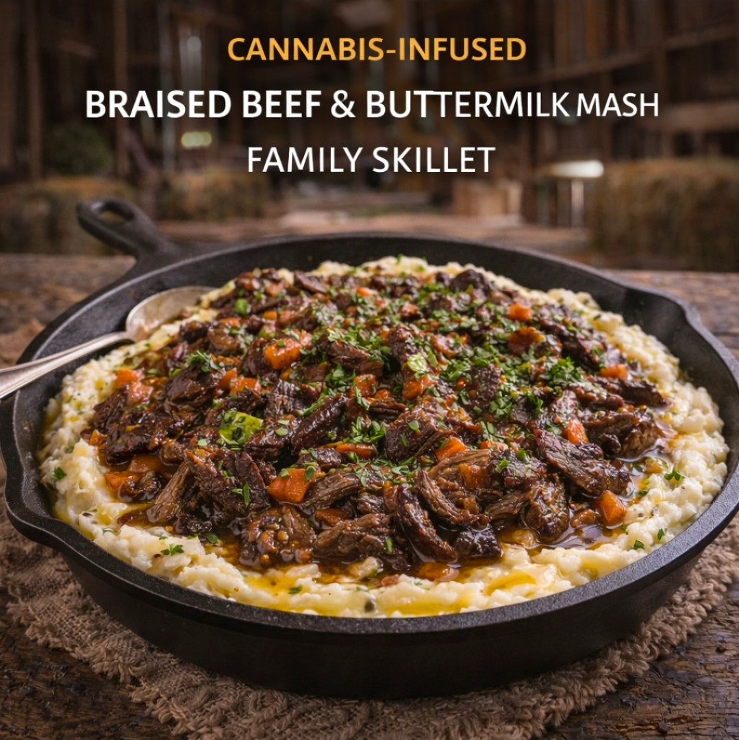 CANNABIS-INFUSED BRAISED BEEF AND BUTTERMILK MASH FAMILY SKILLET