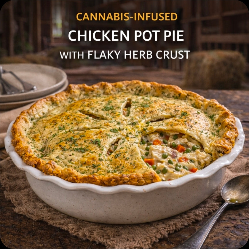 CANNABIS-INFUSED CHICKEN POT PIE WITH FLAKY HERB CRUST