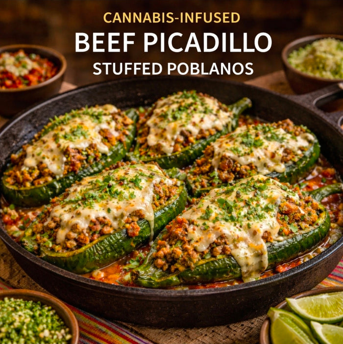 CANNABIS-INFUSED BEEF PICADILLO STUFFED POBLANOS