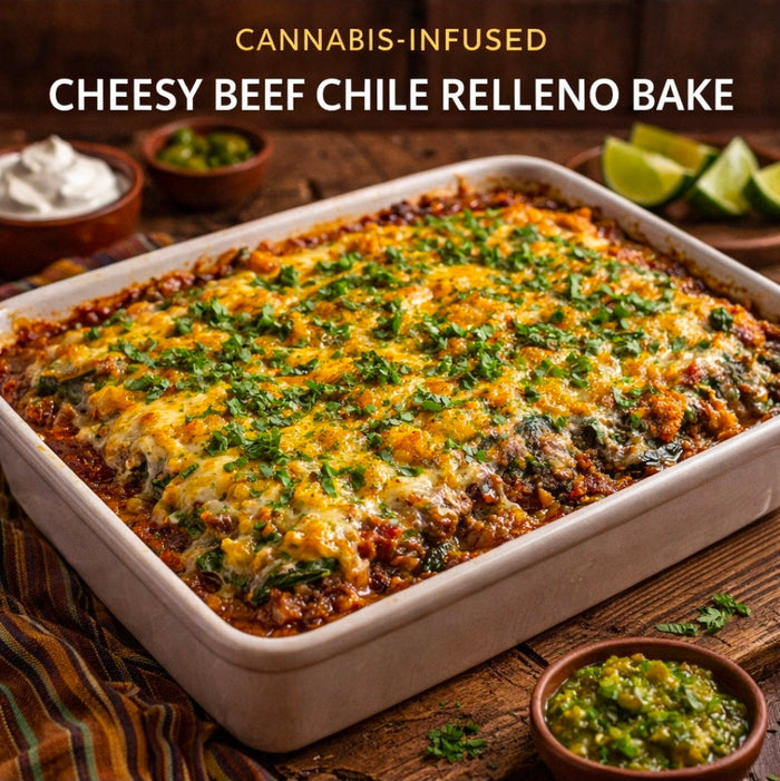 CANNABIS-INFUSED CHEESY BEEF CHILE RELLENO BAKE